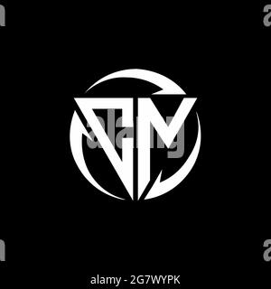 CN logo with triangle shape and circle rounded design template isolated on black background Stock Vector