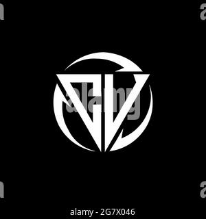 CV logo with triangle shape and circle rounded design template isolated on black background Stock Vector