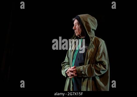 Ian McKellen as Hamlet in HAMLET by Shakespeare opening at the Theatre Royal Windsor, England on 20/07/2021 set design: Lee Newby  costumes: Loren Epstein  wigs & make-up: Susanna Peretz  lighting: Zoe Spurr  director: Sean Mathias Stock Photo