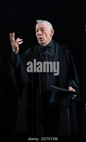 Ian McKellen as Hamlet in HAMLET by Shakespeare opening at the Theatre Royal Windsor, England on 20/07/2021 set design: Lee Newby  costumes: Loren Epstein  wigs & make-up: Susanna Peretz  lighting: Zoe Spurr  director: Sean Mathias Stock Photo