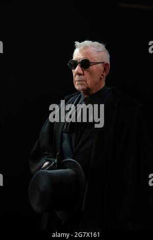 Ian McKellen as Hamlet in HAMLET by Shakespeare opening at the Theatre Royal Windsor, England on 20/07/2021 set design: Lee Newby  costumes: Loren Epstein  wigs & make-up: Susanna Peretz  lighting: Zoe Spurr  director: Sean Mathias Stock Photo