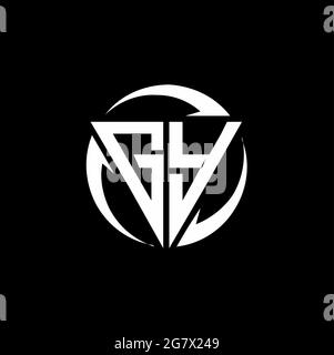 GY logo with triangle shape and circle rounded design template isolated on black background Stock Vector