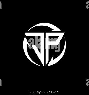 JP logo with triangle shape and circle rounded design template isolated on black background Stock Vector
