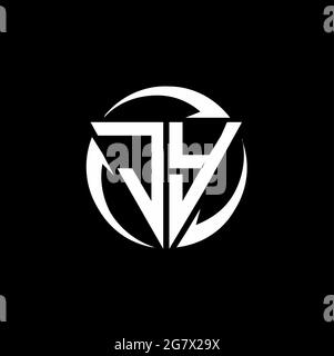 JY logo with triangle shape and circle rounded design template isolated on black background Stock Vector