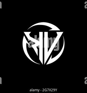 KV logo with triangle shape and circle rounded design template isolated on black background Stock Vector