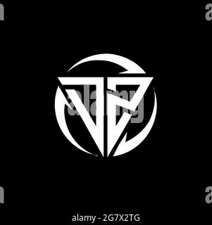 DZ logo with triangle shape and circle rounded design template isolated on black background Stock Vector