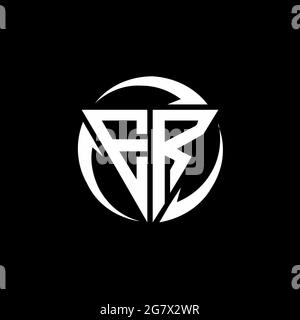 ER logo with triangle shape and circle rounded design template isolated on black background Stock Vector