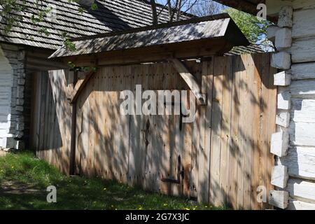 Gate at the farm, farm, rural architecture, open-air museum in Tokarnia, Stock Photo