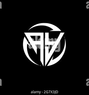 AY logo with triangle shape and circle rounded design template isolated on black background Stock Vector