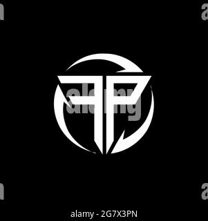 FP logo with triangle shape and circle rounded design template isolated on black background Stock Vector