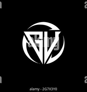 GU logo with triangle shape and circle rounded design template isolated on black background Stock Vector