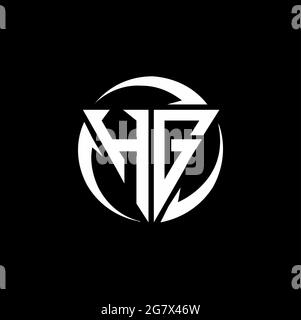 HG logo with triangle shape and circle rounded design template isolated on black background Stock Vector