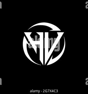 HV logo with triangle shape and circle rounded design template isolated on black background Stock Vector