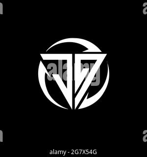 JQ logo with triangle shape and circle rounded design template isolated on black background Stock Vector