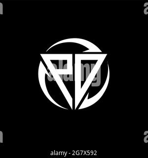 PO logo with triangle shape and circle rounded design template isolated on black background Stock Vector