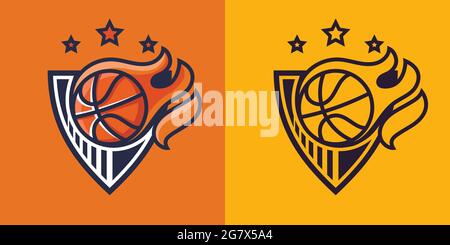Flying ball on fire in different styles. Basketball concept art. Stock Vector
