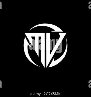 MV logo with triangle shape and circle rounded design template isolated on black background Stock Vector
