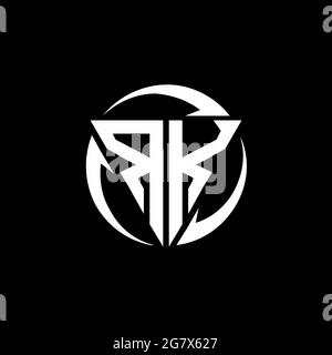 RK logo with triangle shape and circle rounded design template isolated on black background Stock Vector