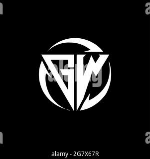 GW logo with triangle shape and circle rounded design template isolated on black background Stock Vector