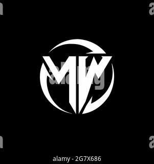 NW logo with triangle shape and circle rounded design template isolated on black background Stock Vector