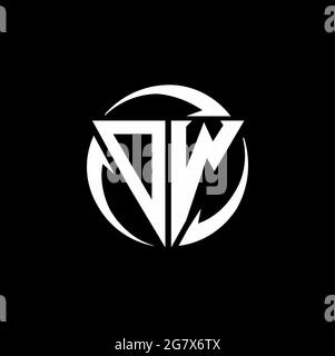 OW logo with triangle shape and circle rounded design template isolated on black background Stock Vector