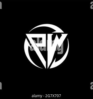 PW logo with triangle shape and circle rounded design template isolated on black background Stock Vector