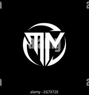 MN logo with triangle shape and circle rounded design template isolated on black background Stock Vector