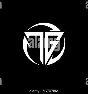 TG logo with triangle shape and circle rounded design template isolated on black background Stock Vector