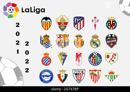 Logos of all teams of the Spanish LaLiga Stock Vector