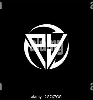 PY logo with triangle shape and circle rounded design template isolated on black background Stock Vector