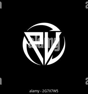 PU logo with triangle shape and circle rounded design template isolated on black background Stock Vector
