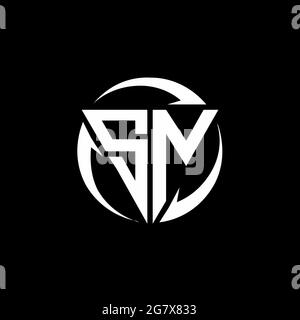 SN logo with triangle shape and circle rounded design template isolated on black background Stock Vector