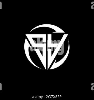 SY logo with triangle shape and circle rounded design template isolated on black background Stock Vector