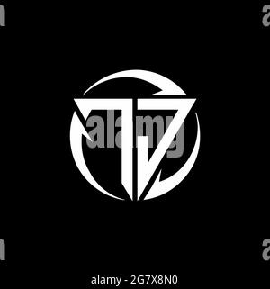 TJ logo with triangle shape and circle rounded design template isolated on black background Stock Vector