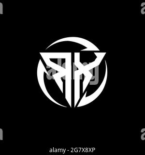 RX logo with triangle shape and circle rounded design template isolated on black background Stock Vector