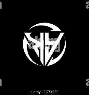 KY logo with triangle shape and circle rounded design template isolated on black background Stock Vector