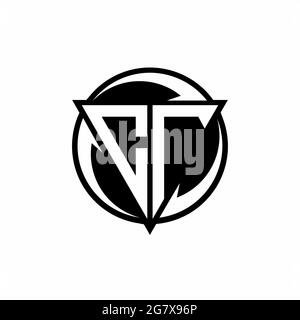 CT logo with triangle shape and circle rounded design template isolated on white background Stock Vector