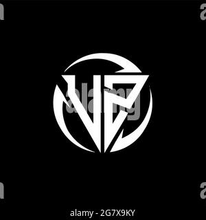 UZ logo with triangle shape and circle rounded design template isolated on black background Stock Vector