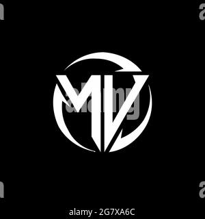 NV logo with triangle shape and circle rounded design template isolated on black background Stock Vector