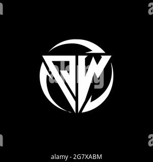 QW logo with triangle shape and circle rounded design template isolated on black background Stock Vector