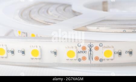 LED strip light-emitting diodes closeup. Stock Photo