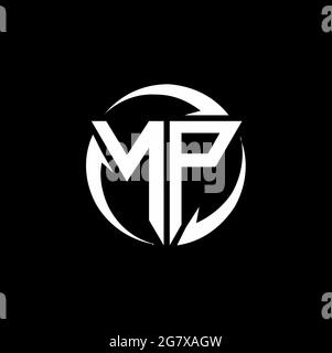NP logo with triangle shape and circle rounded design template isolated on black background Stock Vector