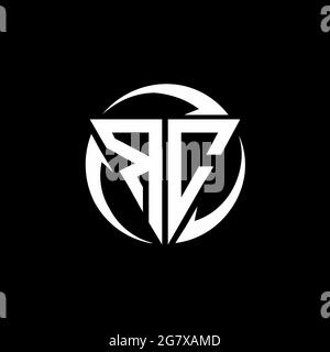 RC logo with triangle shape and circle rounded design template isolated on black background Stock Vector