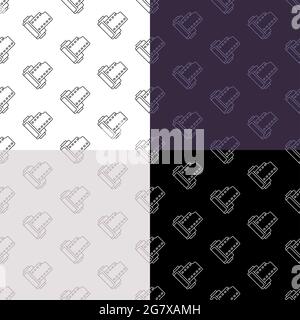 set of seamless patterns with cylinder with old 35 mm photo film icon. Ornament for decoration and printing on fabric. Design element. Vector Stock Vector