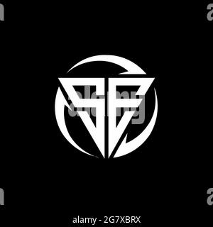 SE logo with triangle shape and circle rounded design template isolated on black background Stock Vector