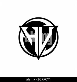 HU logo with triangle shape and circle rounded design template isolated on white background Stock Vector