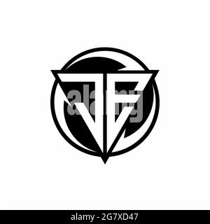 JE logo with triangle shape and circle rounded design template isolated on white background Stock Vector