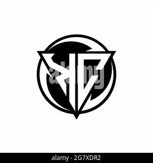 KC logo with triangle shape and circle rounded design template isolated on white background Stock Vector