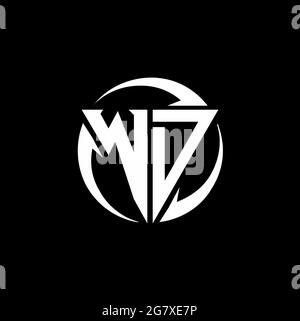 WD logo with triangle shape and circle rounded design template isolated on black background Stock Vector