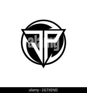 JP logo with triangle shape and circle rounded design template isolated on white background Stock Vector